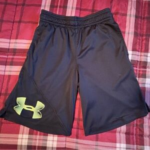 Under Armour Kids Black Tech Shorts with Neon Yellow Logo